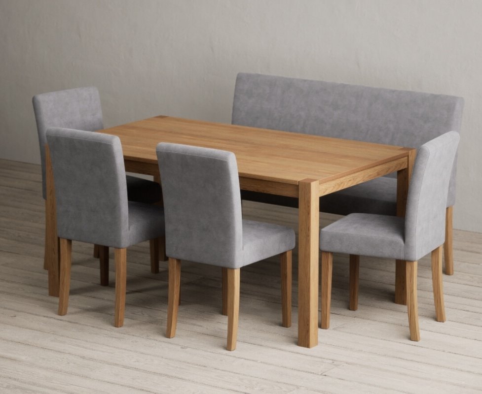 Photo 1 of York 150cm solid oak dining table with 4 grey lila chairs and 1 grey bench Photo 1 of York 150cm solid oak dining table with 4 grey lila chairs and 1 grey bench