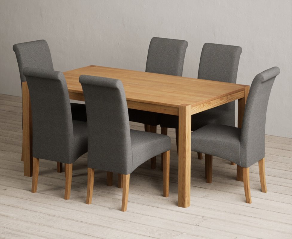 Photo 1 of York 150cm solid oak dining table with 6 charcoal grey scroll back chairs Photo 1 of York 150cm solid oak dining table with 6 charcoal grey scroll back chairs