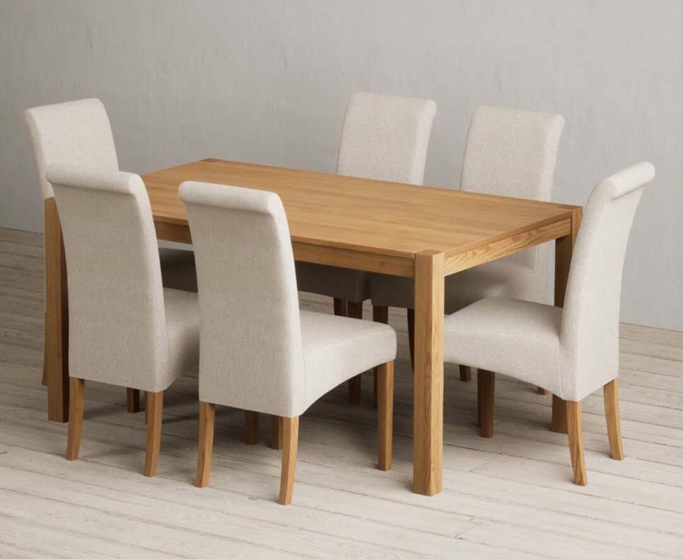 Photo 1 of York 150cm solid oak dining table with 6 natural scroll back chairs Photo 1 of York 150cm solid oak dining table with 6 natural scroll back chairs