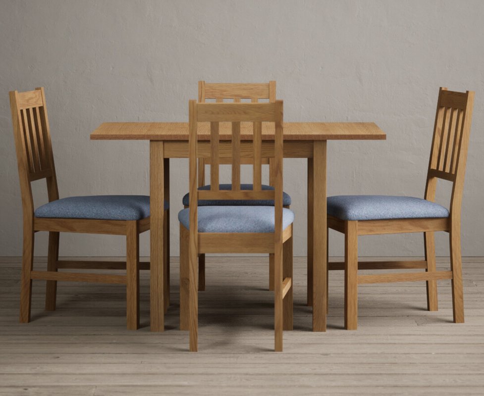 Photo 1 of Extending york 70cm solid oak dining table with 4 blue york chairs Photo 1 of Extending york 70cm solid oak dining table with 4 blue york chairs