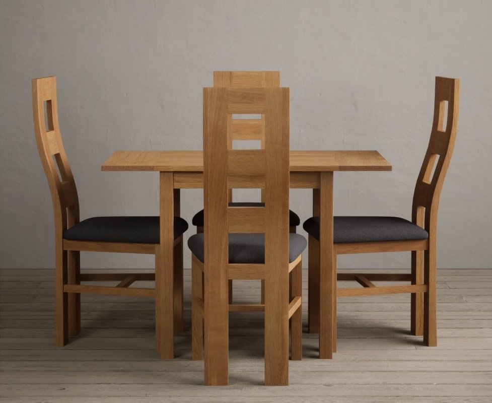 Photo of Extending york 70cm solid oak drop leaf dining table with 4 light grey natural chairs Photo of Extending york 70cm solid oak drop leaf dining table with 4 light grey natural chairs