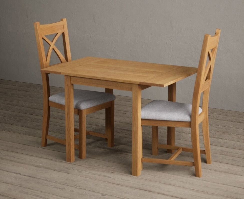 Photo 1 of Extending york 70cm solid oak dining table with 2 light grey natural solid oak chairs Photo 1 of Extending york 70cm solid oak dining table with 2 light grey natural solid oak chairs