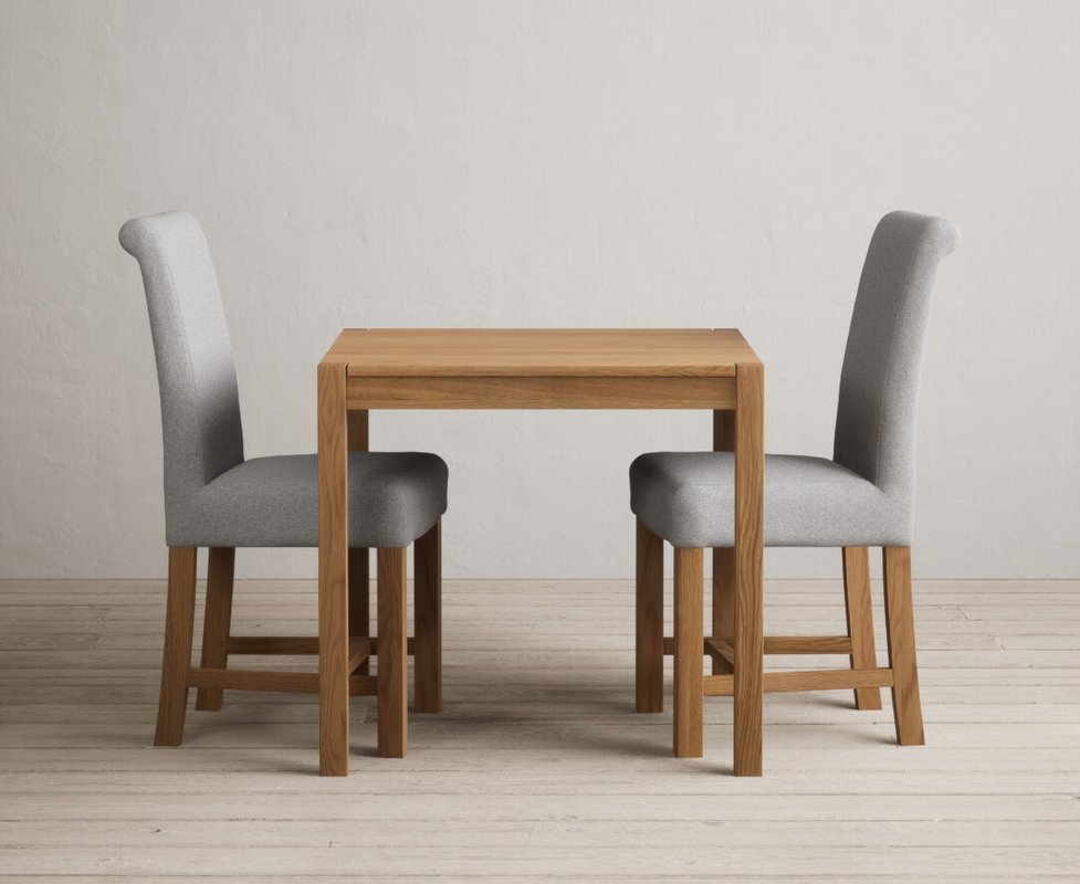Photo 1 of York 80cm solid oak dining table with 2 grey braced chairs Photo 1 of York 80cm solid oak dining table with 2 grey braced chairs