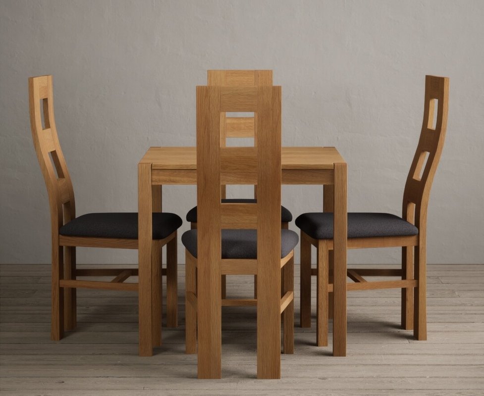Photo of York 80cm solid oak dining table with 2 light grey natural chairs Photo of York 80cm solid oak dining table with 2 light grey natural chairs