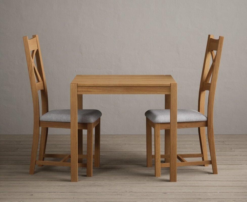 Photo 1 of York 80cm solid oak dining table with 2 light grey natural solid oak chairs Photo 1 of York 80cm solid oak dining table with 2 light grey natural solid oak chairs