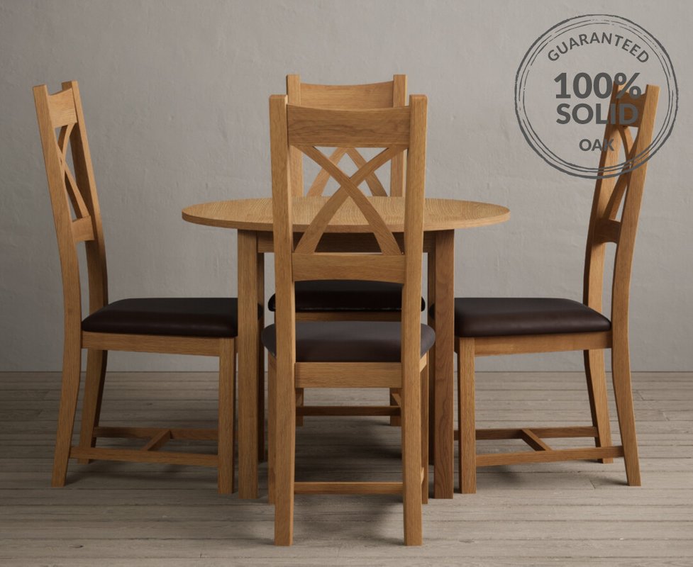 Photo 1 of Extending york 90cm solid oak dining table with 4 brown natural solid oak chairs Photo 1 of Extending york 90cm solid oak dining table with 4 brown natural solid oak chairs