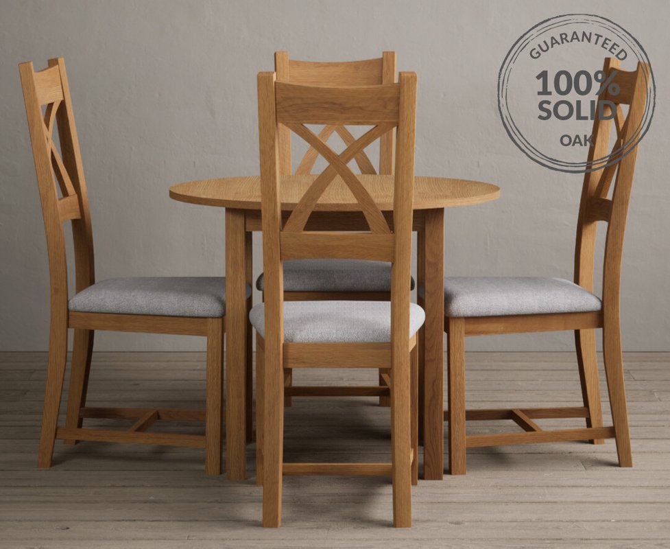 Photo 1 of Extending york 90cm solid oak dining table with 4 light grey natural solid oak chairs Photo 1 of Extending york 90cm solid oak dining table with 4 light grey natural solid oak chairs