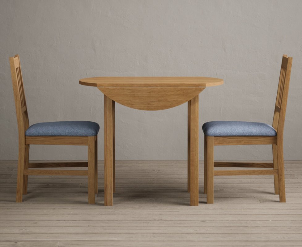 Photo 1 of Extending york 90cm solid oak dining table with 2 blue york chairs Photo 1 of Extending york 90cm solid oak dining table with 2 blue york chairs