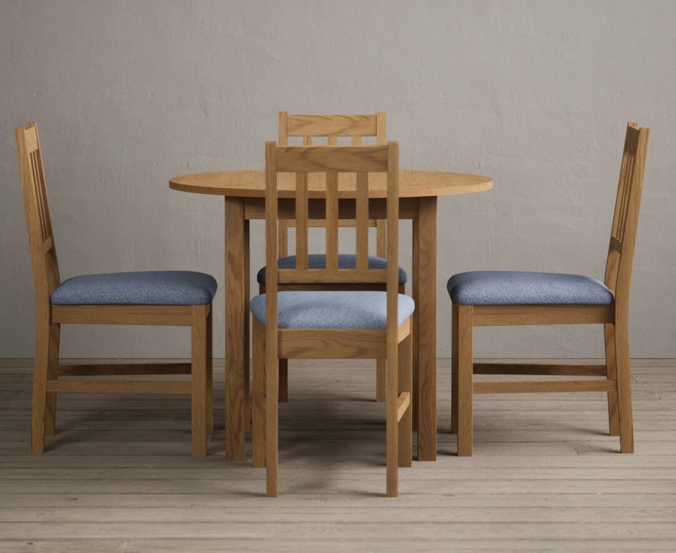 Photo 1 of Extending york 90cm solid oak dining table with 4 blue york chairs Photo 1 of Extending york 90cm solid oak dining table with 4 blue york chairs