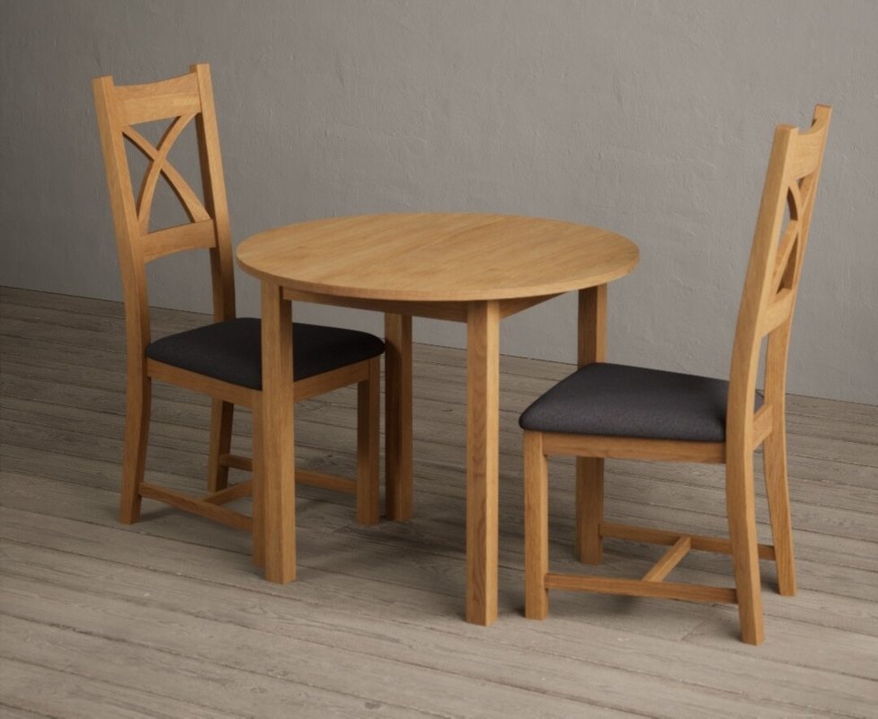 Photo 1 of Extending york 90cm solid oak dining table with 2 charcoal grey natural solid oak chairs Photo 1 of Extending york 90cm solid oak dining table with 2 charcoal grey natural solid oak chairs