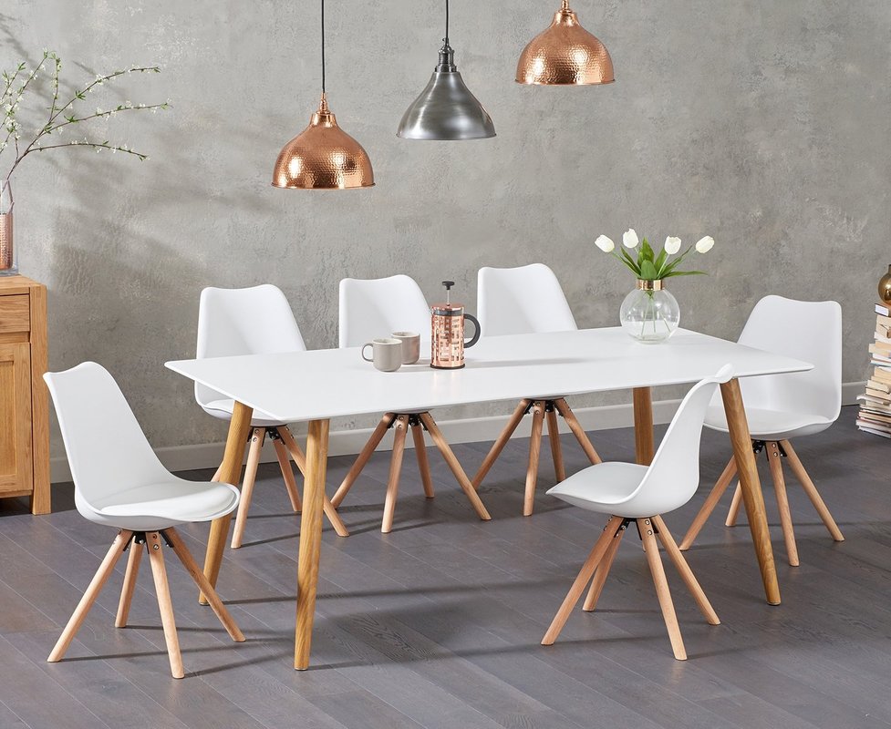 Malmo 180cm Matt White Dining Table With Oscar Faux Leather Round Leg Chairs 469 00 Save Up To 36 Off