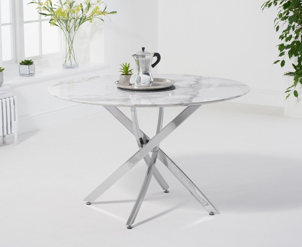 Photo of Comiso 120cm round white marble dining table Photo of Comiso 120cm round white marble dining table