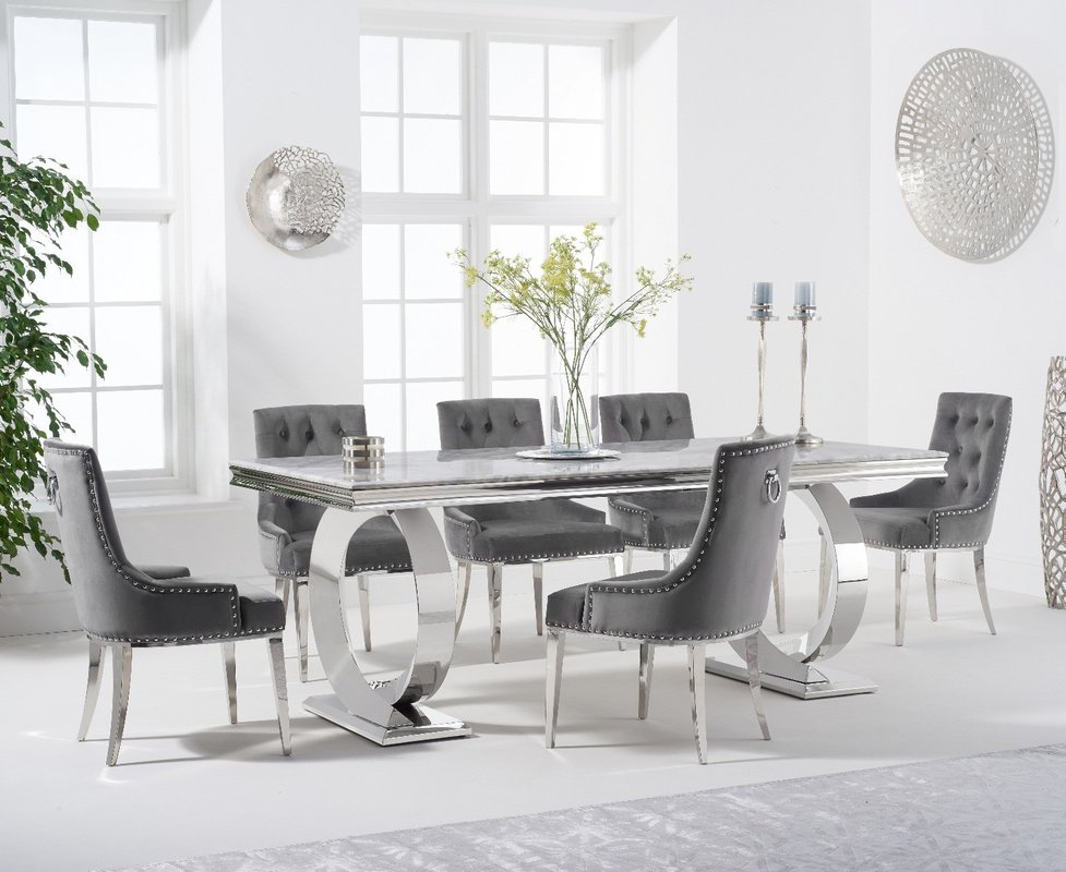 Photo of Fabio 200cm marble dining table with 6 grey sienna chairs Photo of Fabio 200cm marble dining table with 6 grey sienna chairs