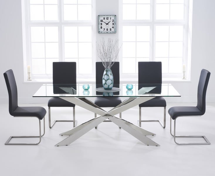 Photo of Canova 200cm glass dining table with 10 white austin chairs Photo of Canova 200cm glass dining table with 10 white austin chairs