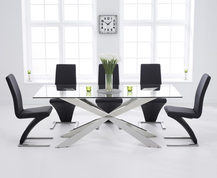 Photo of Canova 200cm glass dining table with 8 black aldo chairs Photo of Canova 200cm glass dining table with 8 black aldo chairs