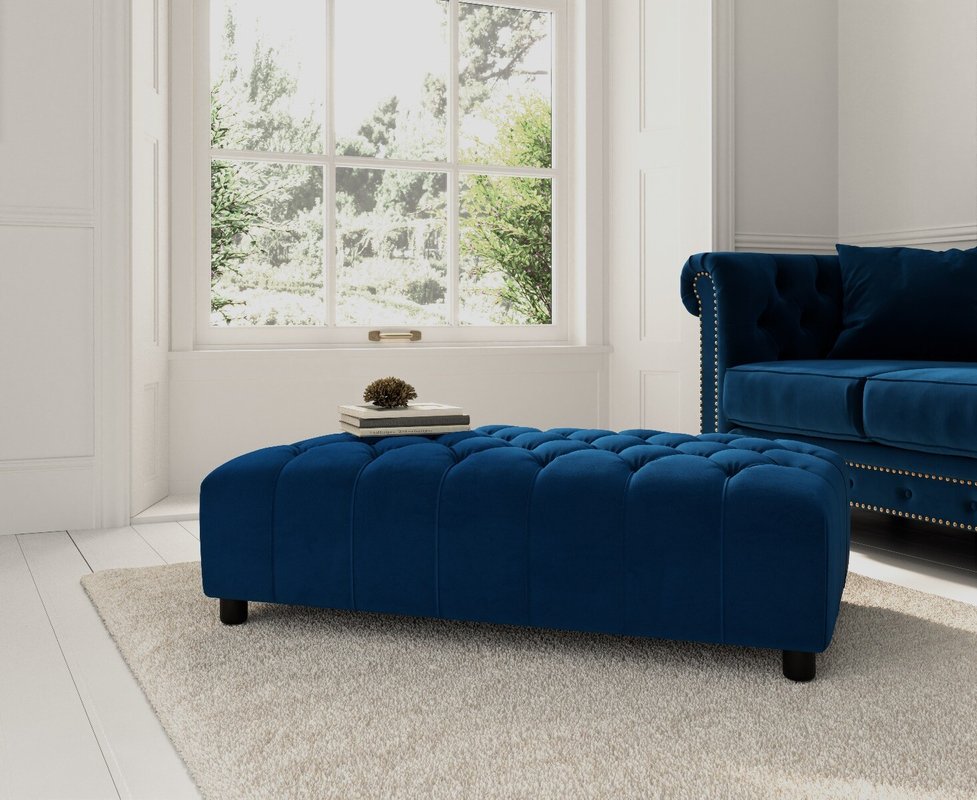 Photo of Blue velvet footstool Photo of Blue velvet footstool