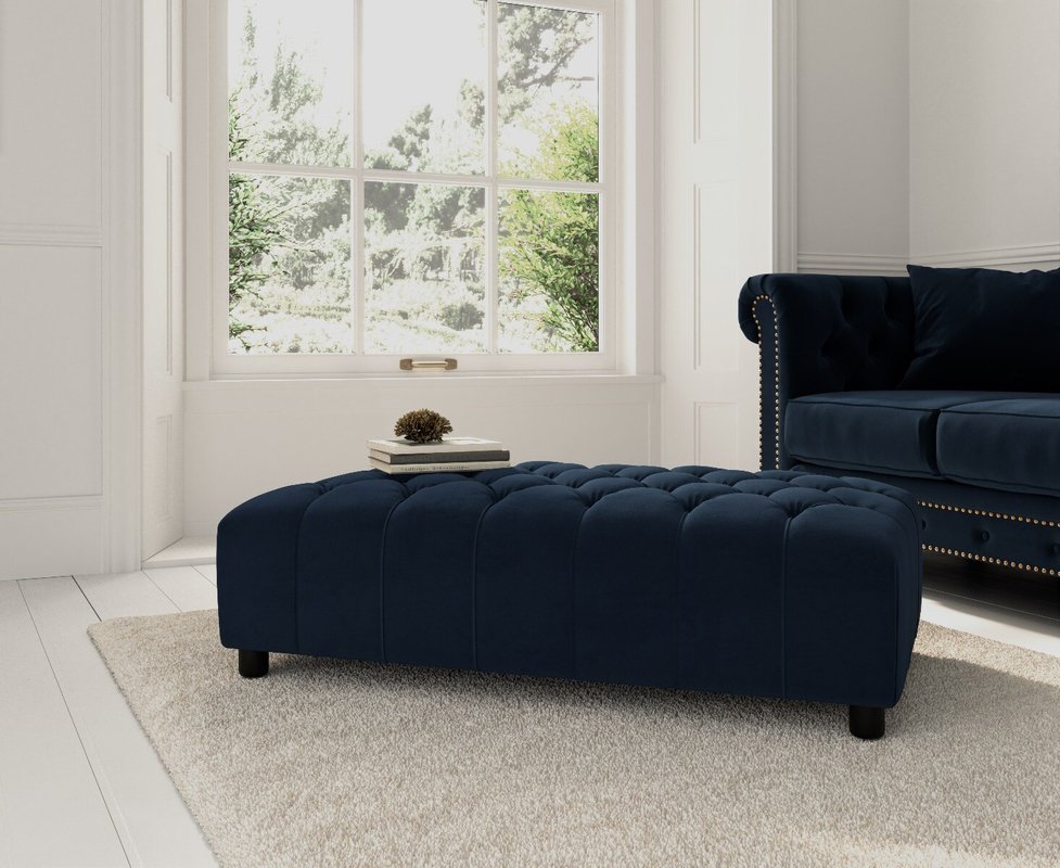 Photo of Dark blue velvet footstool Photo of Dark blue velvet footstool