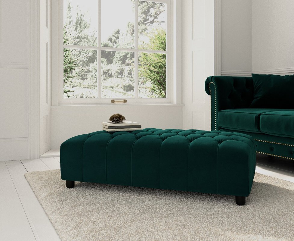 Photo of Dark green velvet footstool Photo of Dark green velvet footstool