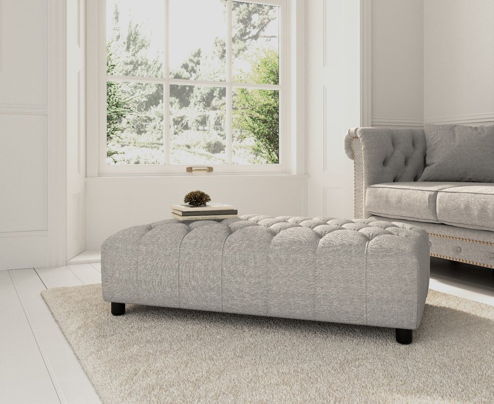 Photo of Grey linen fabric footstool Photo of Grey linen fabric footstool