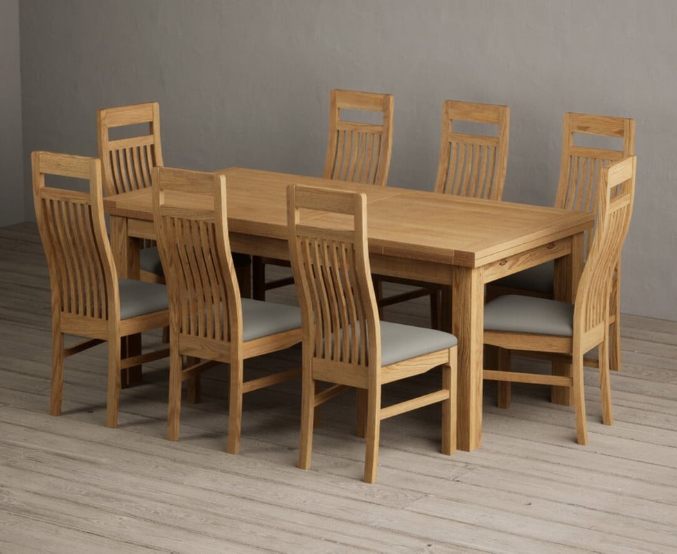 Photo of Extending buxton 180cm solid oak dining table with 6 grey chairs Photo of Extending buxton 180cm solid oak dining table with 6 grey chairs