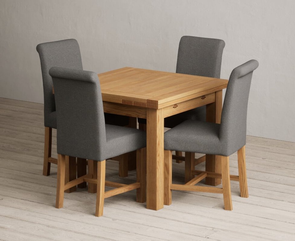 Photo of Extending buxton 90cm solid oak dining table with 6 grey scroll back chairs Photo of Extending buxton 90cm solid oak dining table with 6 grey scroll back chairs