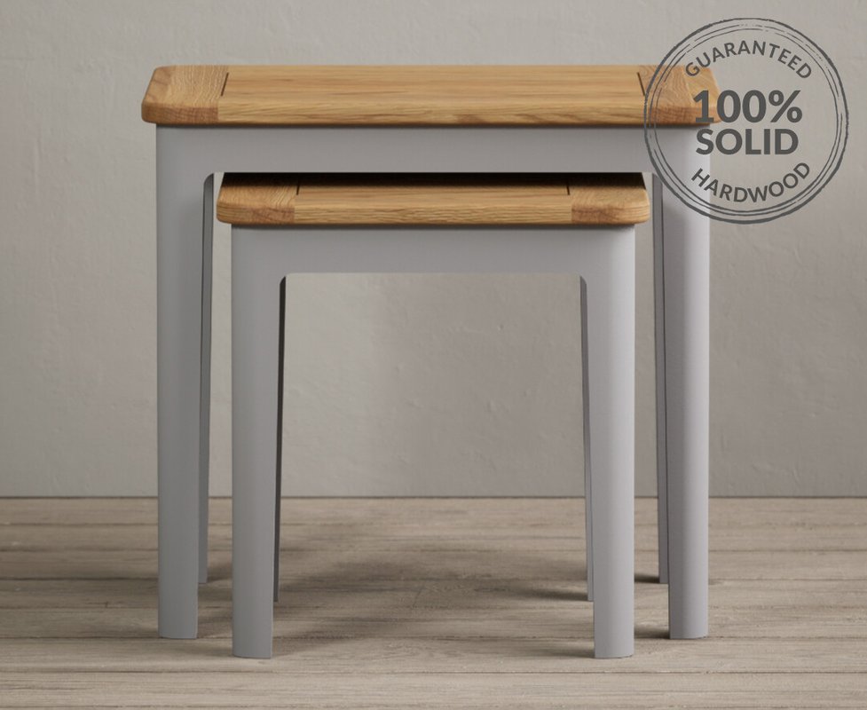 Photo of Loxton oak and light grey painted nest of tables Photo of Loxton oak and light grey painted nest of tables