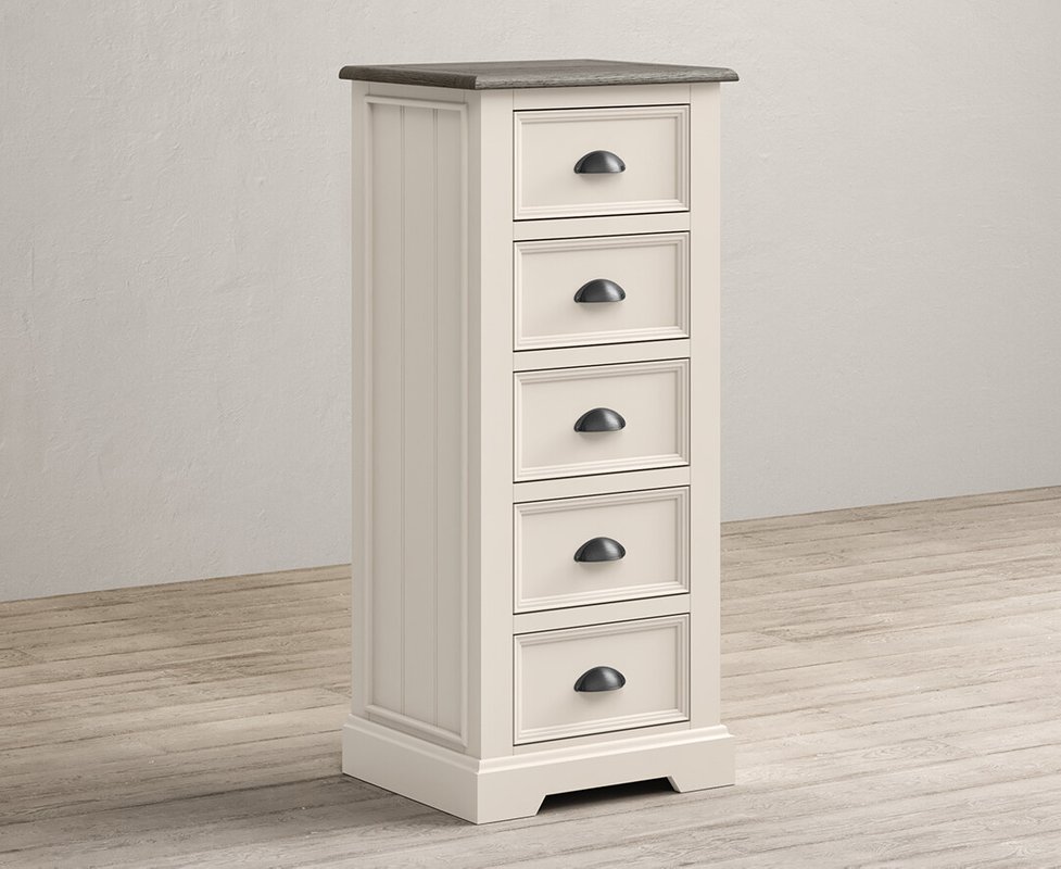 Photo of Dartmouth oak and soft white painted 5 drawer tallboy Photo of Dartmouth oak and soft white painted 5 drawer tallboy