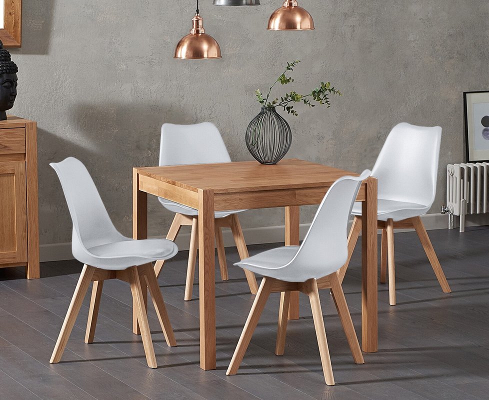 Photo of York 80cm solid oak dining table with 2 white orson chairs Photo of York 80cm solid oak dining table with 2 white orson chairs