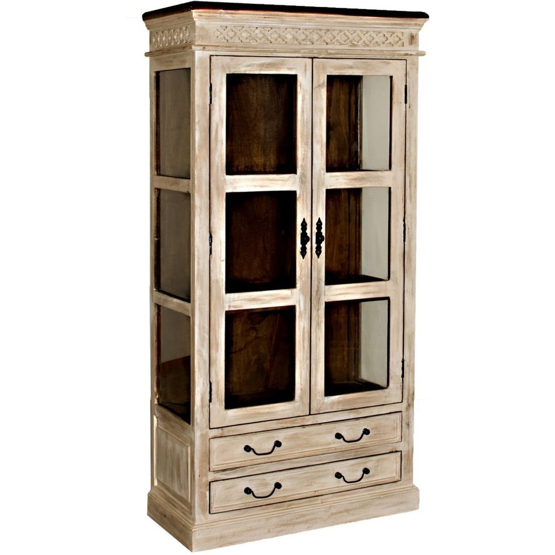 Massivmöbel24 Vitrine Mango / Akazie weiß gewachst CASTLE-ANTIK