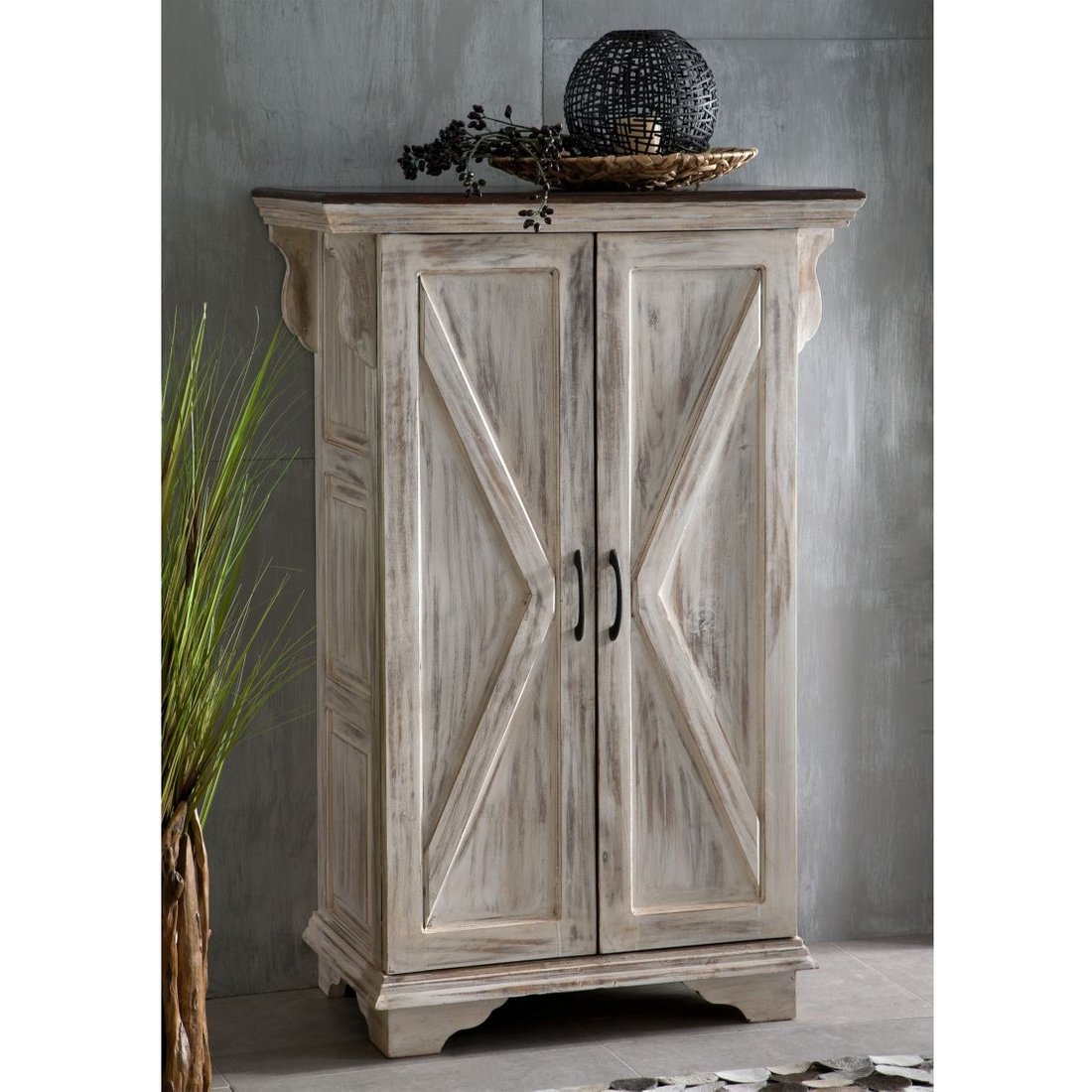 Schrank Mango / Akazie 90x45x135 weiß gewachst CASTLE-ANTIK #267 Massivmöbel24 Schrank Mango / Akazie weiß gewachst CASTLE-ANTIK