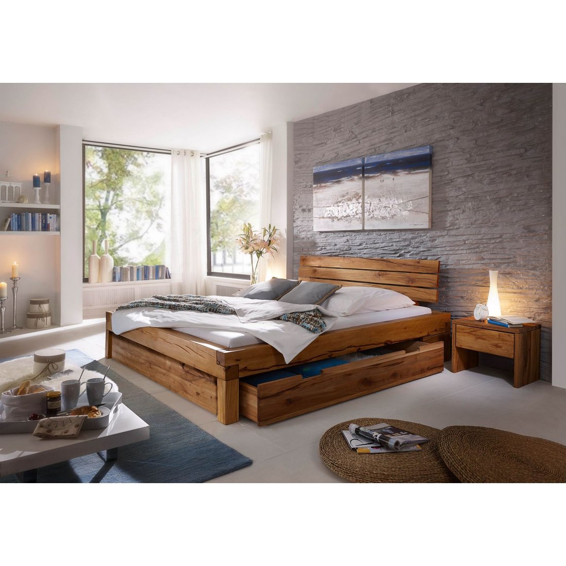 Balkenbett Balkeneiche 160x200 KRAKAU #402 G+K Balkenbett Balkeneiche KRAKAU