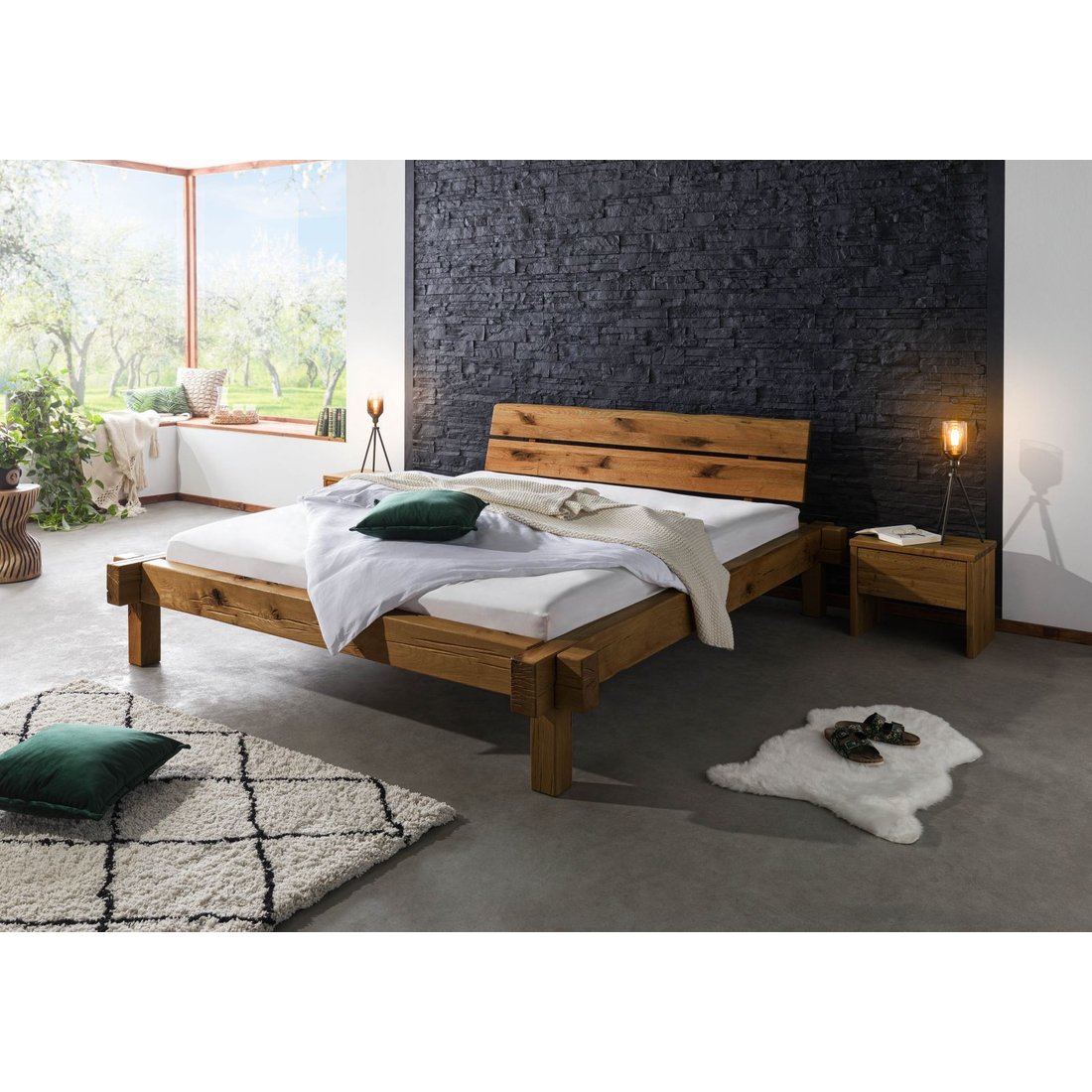 Balkenbett Zerreiche 160x200 tabacco geölt JANGALI #321 G+K Balkenbett Zerreiche tabacco geölt JANGALI