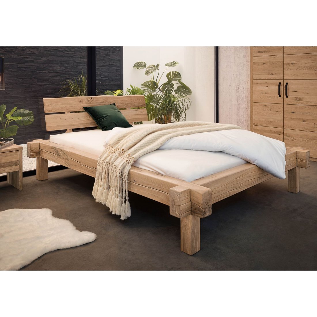 Balkenbett Wildeiche 160x200 bianco geölt JANGALI #111 G+K Balkenbett Wildeiche bianco geölt JANGALI