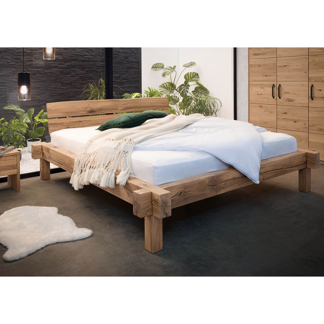 Balkenbett Wildeiche 180x200 bianco geölt JANGALI #112 G+K Balkenbett Wildeiche bianco geölt JANGALI