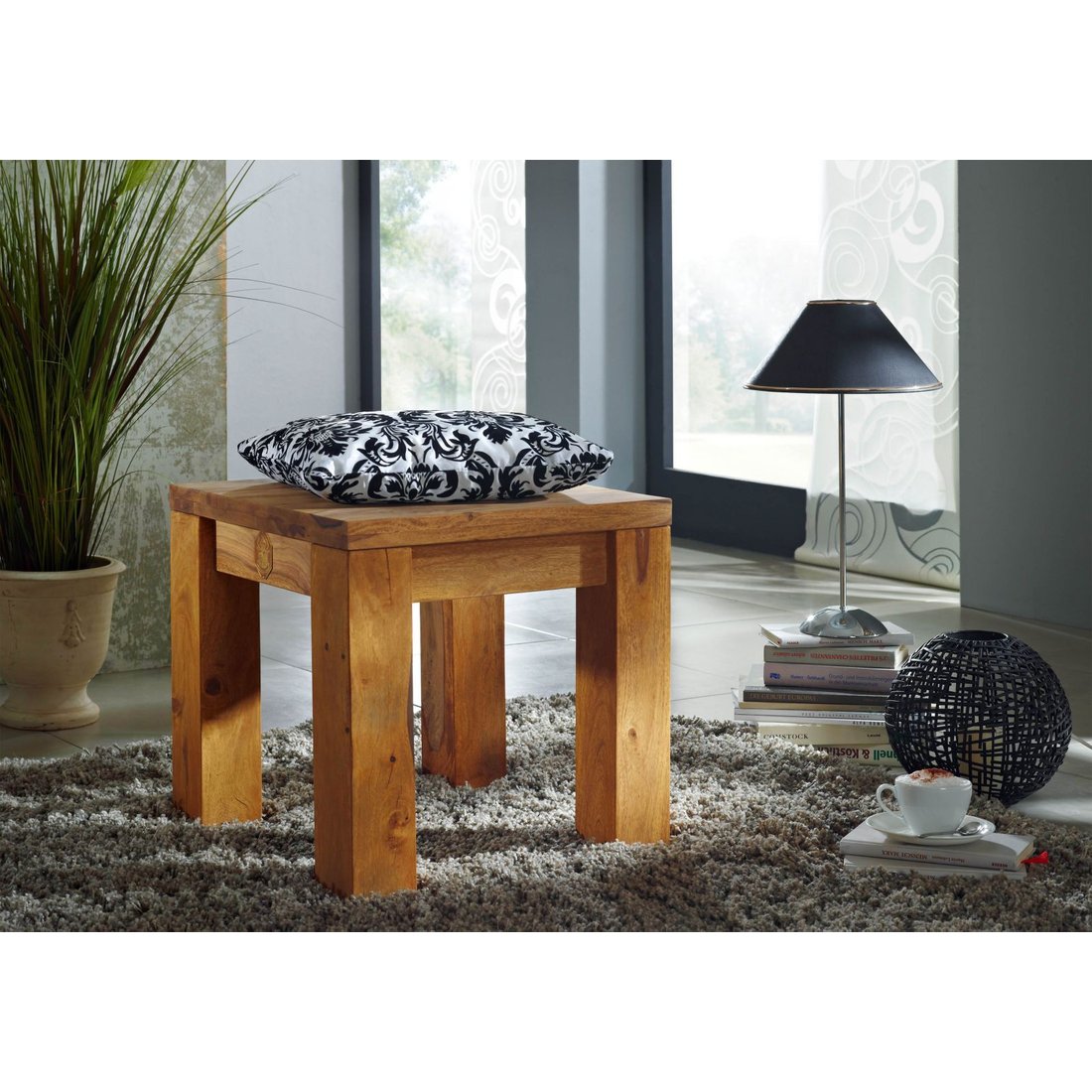 Hocker Sheesham 45x45x45 braun geölt NATURE BROWN #108 Massivmöbel24 Hocker Sheesham braun geölt NATURE BROWN