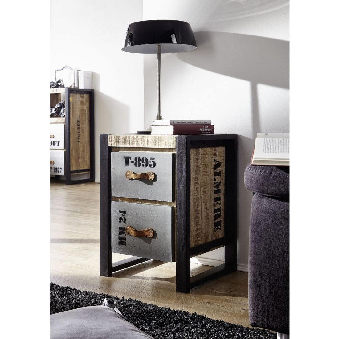 Beistelltisch Mango 45x40x60 natur bedruckt FACTORY #123 Massivmöbel24 Beistelltisch Mango natur bedruckt FACTORY