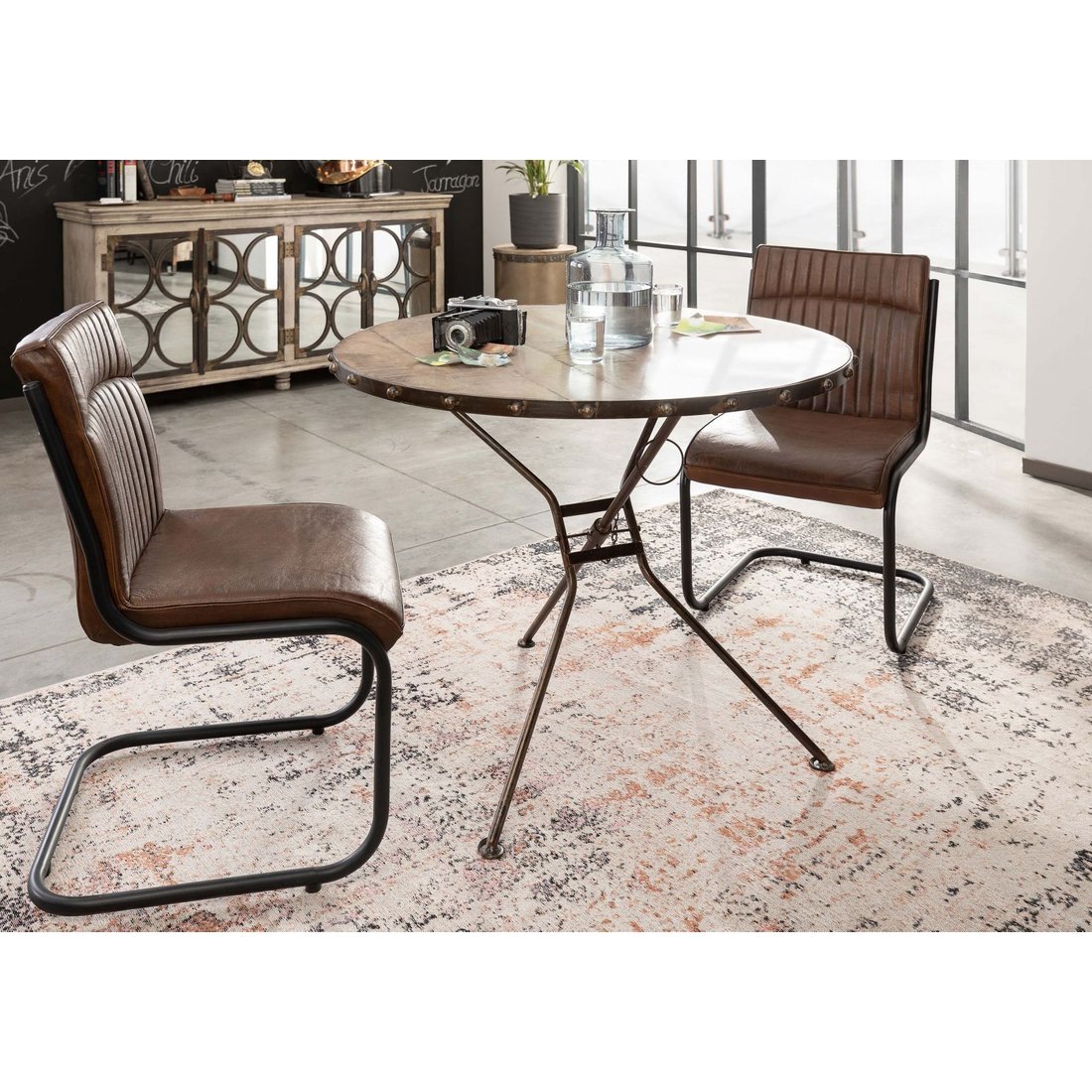 Massivmöbel24 Esstisch rund Mango100x100x80 braun lackiert HEAVY INDUSTRY
