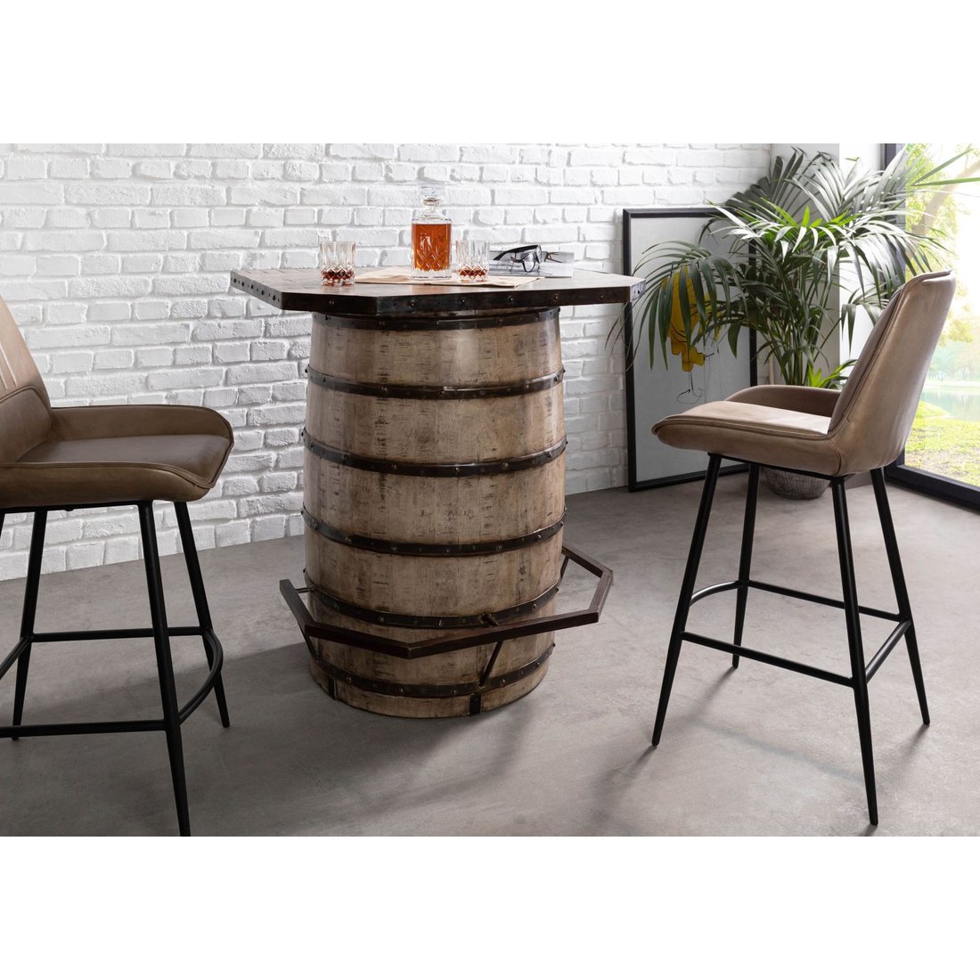 Massivmöbel24 Bartisch Mango braun lackiert HEAVY INDUSTRY