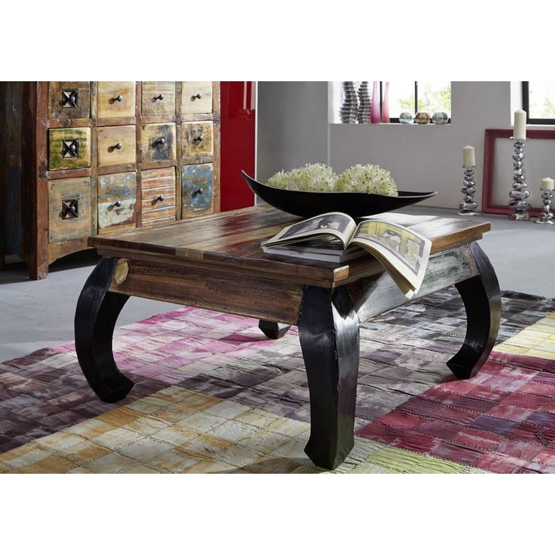 Couchtisch Altholz 80x80x45 mehrfarbig lackiert NATURE OF SPIRIT #71 Massivmöbel24 Couchtisch Altholz mehrfarbig lackiert NATURE OF SPIRIT