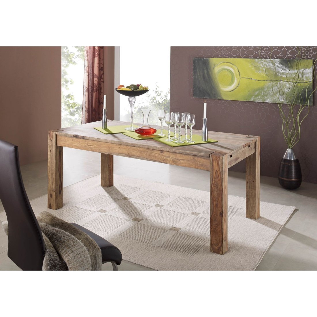 Esstisch mit Ansteckplatten Sheesham 140-180/220x90x76 grau geölt NATURE GREY #303 Massivmöbel24 Esstisch mit Ansteckplatten Sheesham grau geölt NATURE GREY