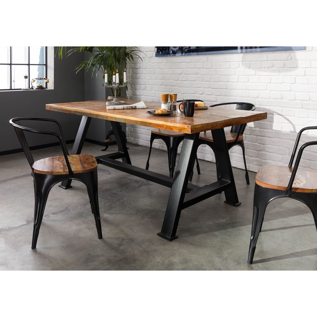Esstisch Altholz 140x90x76 mehrfarbig lackiert INDUSTRIAL #83 Massivmöbel24 Esstisch Altholz mehrfarbig lackiert INDUSTRIAL