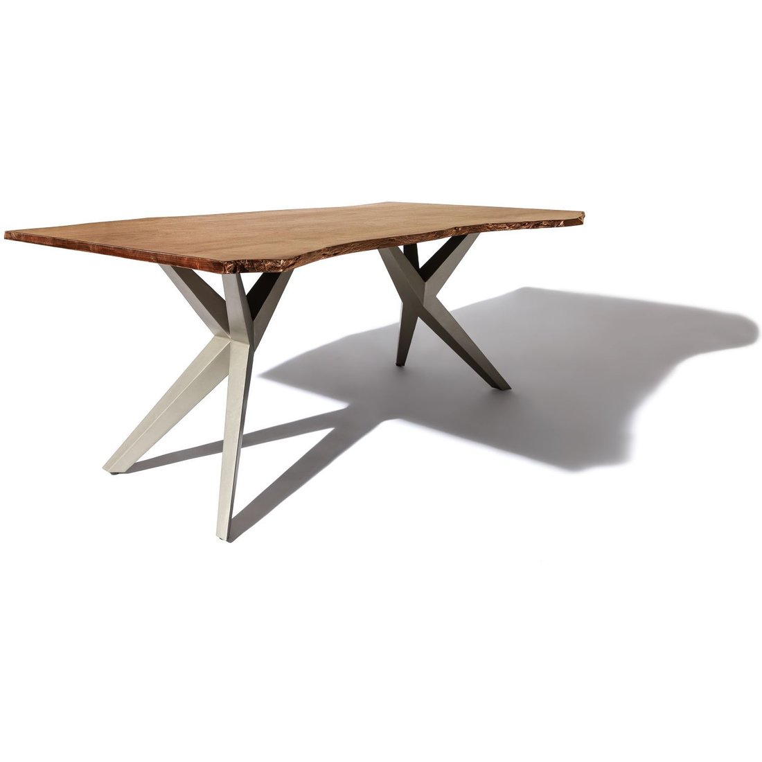 Baumtisch Akazie 140x90x76 natur lackiert Beine silber matt FREEFORM 4 #11 Massivmöbel24 Baumtisch Akazie natur lackiert Beine silber matt FREEFORM 4