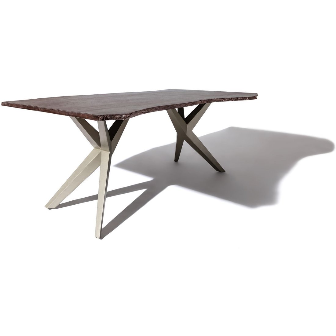 Baumtisch Akazie 140x90x76 grau lackiert Beine silber matt FREEFORM 4 #17 Massivmöbel24 Baumtisch Akazie grau lackiert Beine silber matt FREEFORM 4