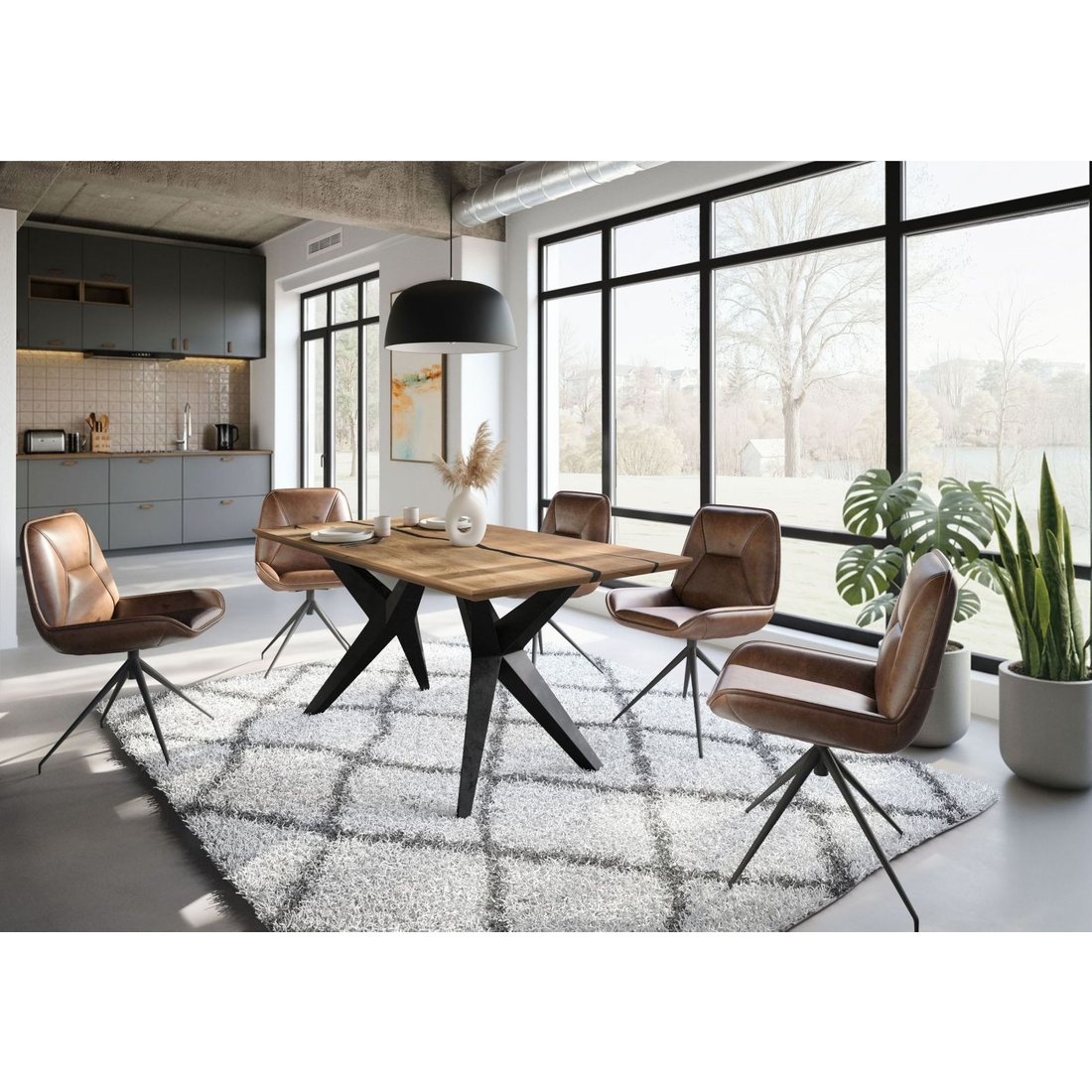 Esstisch Mango 160x90x76 natur lackiert / Epoxid schwarz, Sterngestell anthrazit matt EPOXY Massivmöbel24 Esstisch Mango natur lackiert / Epoxid schwarz, Sterngestell anthrazit matt EPOXY