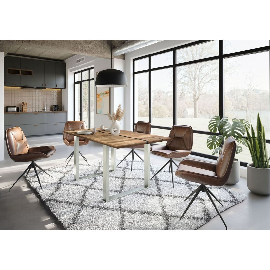 Esstisch Mango 160x90x76 natur lackiert / Epoxid schwarz, U-Beine silber matt EPOXY Massivmöbel24 Esstisch Mango natur lackiert / Epoxid schwarz, U-Beine silber matt EPOXY
