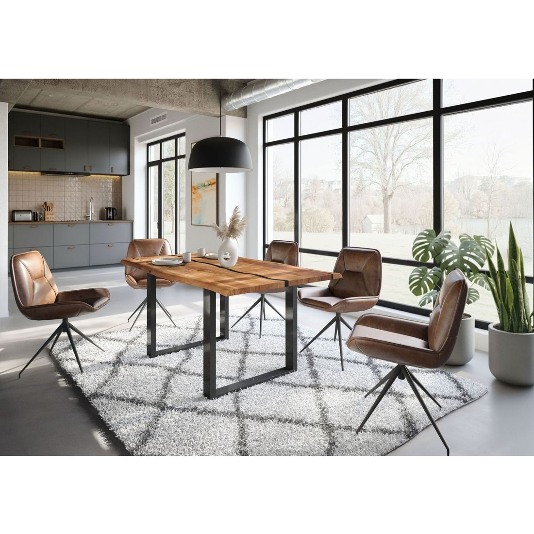 Baumtisch Akazie 160x90x76 natur lackiert / Epoxid schwarz, U-Beine anthrazit glänzend EPOXY Massivmöbel24 Baumtisch Akazie natur lackiert / Epoxid schwarz, U-Beine anthrazit glänzend EPOXY