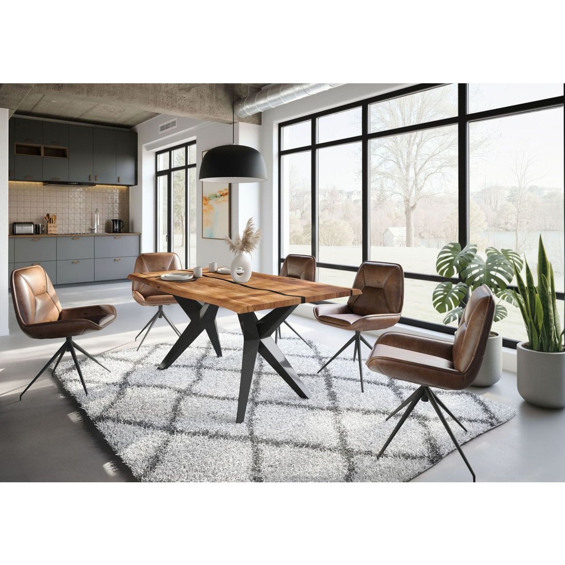 Baumtisch Akazie 160x90x76 natur lackiert / Epoxid schwarz, Sterngestell anthrazit glänzend EPOXY Massivmöbel24 Baumtisch Akazie natur lackiert / Epoxid schwarz, Sterngestell anthrazit glänzend EPOXY