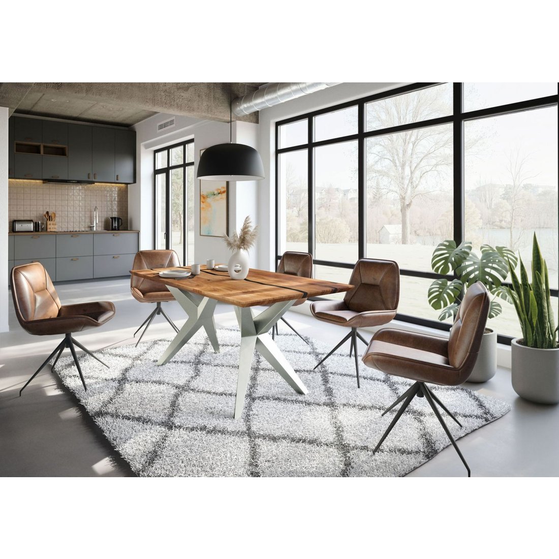 Esstisch Akazie 160x90x76 natur lackiert / Epoxid schwarz, Sterngestell silber matt EPOXY Massivmöbel24 Esstisch Akazie natur lackiert / Epoxid schwarz, Sterngestell silber matt EPOXY