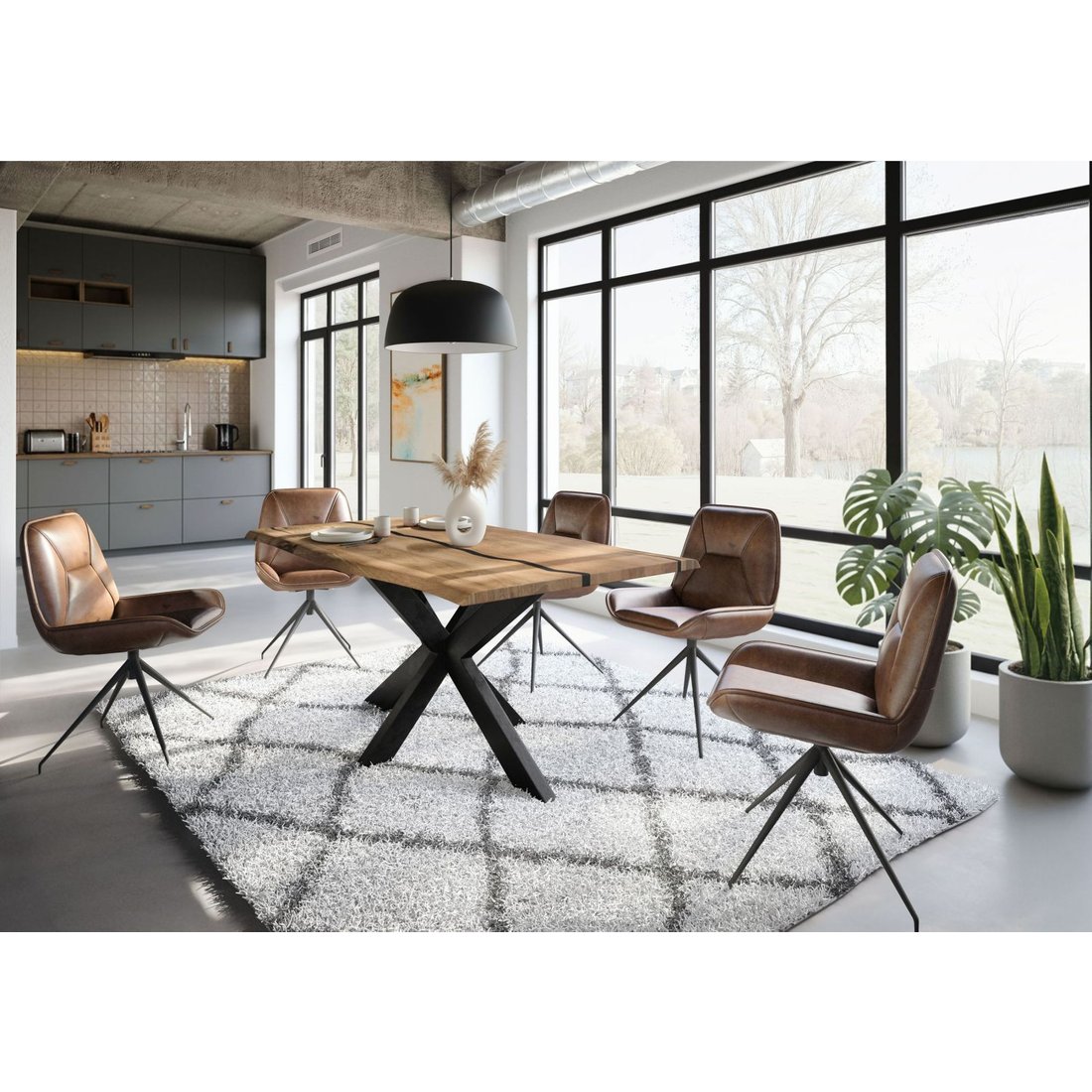 Baumtisch Mango 180x90x74 natur lackiert / Epoxid schwarz, Kreuzgestell anthrazit matt EPOXY Massivmöbel24 Baumtisch Mango natur lackiert / Epoxid schwarz, Kreuzgestell anthrazit matt EPOXY