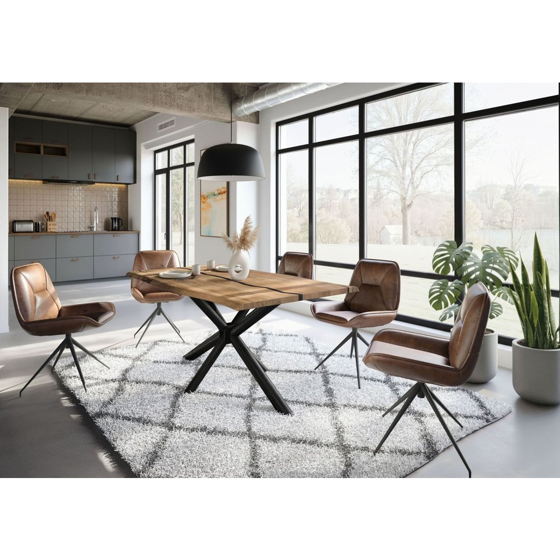 Baumtisch Mango 180x90x74 natur lackiert / Epoxid schwarz, Kreuzgestell rund anthrazit matt EPOXY Massivmöbel24 Baumtisch Mango natur lackiert / Epoxid schwarz, Kreuzgestell rund anthrazit matt EPOXY